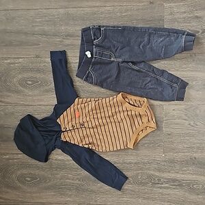 Carter’s Baby Boy 2-Piece Outfit 18M Stripe Hoodie Bodysuit & Faux Jeans